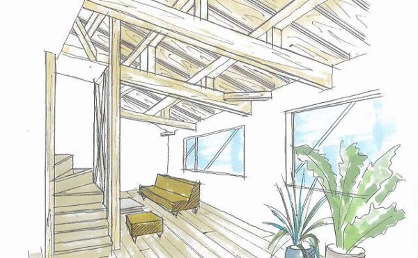 神戸の木の骨組みを見せたい注文住宅の完成見学会のイラスト