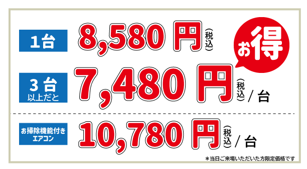 神戸のイベントのエアコンクリーニングの価格表