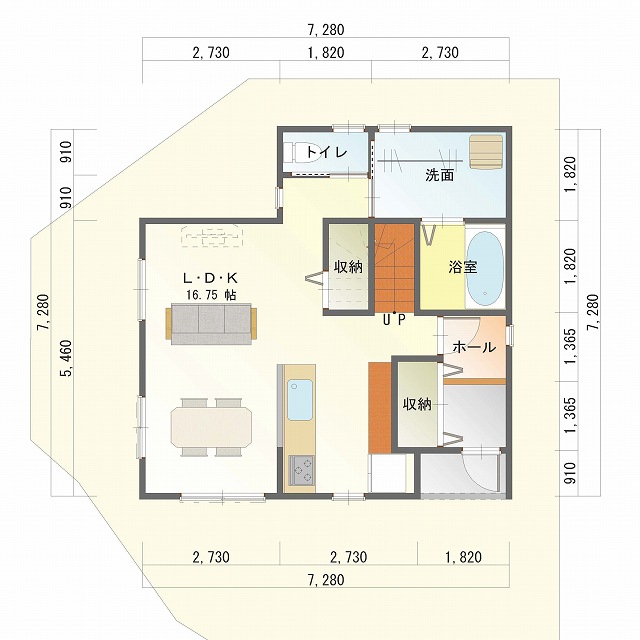 神戸市西区居住の注文建築の参考プラン図1階