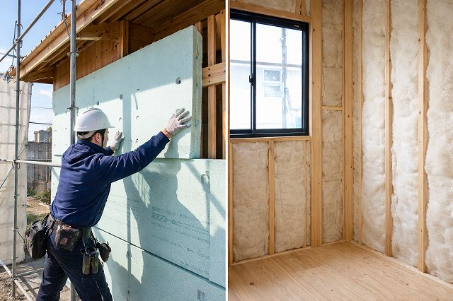 外断熱と内断熱の比較構造見学会の工事中の様子