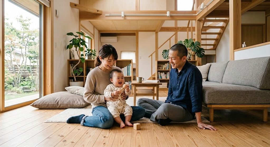 神戸市で注文住宅のお子様を囲む家族